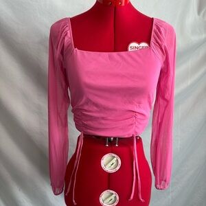 Ambience mesh long sleeve cropped blouse